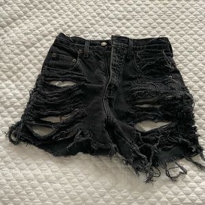 DARK GREY DESTROYED DENIM SHORT